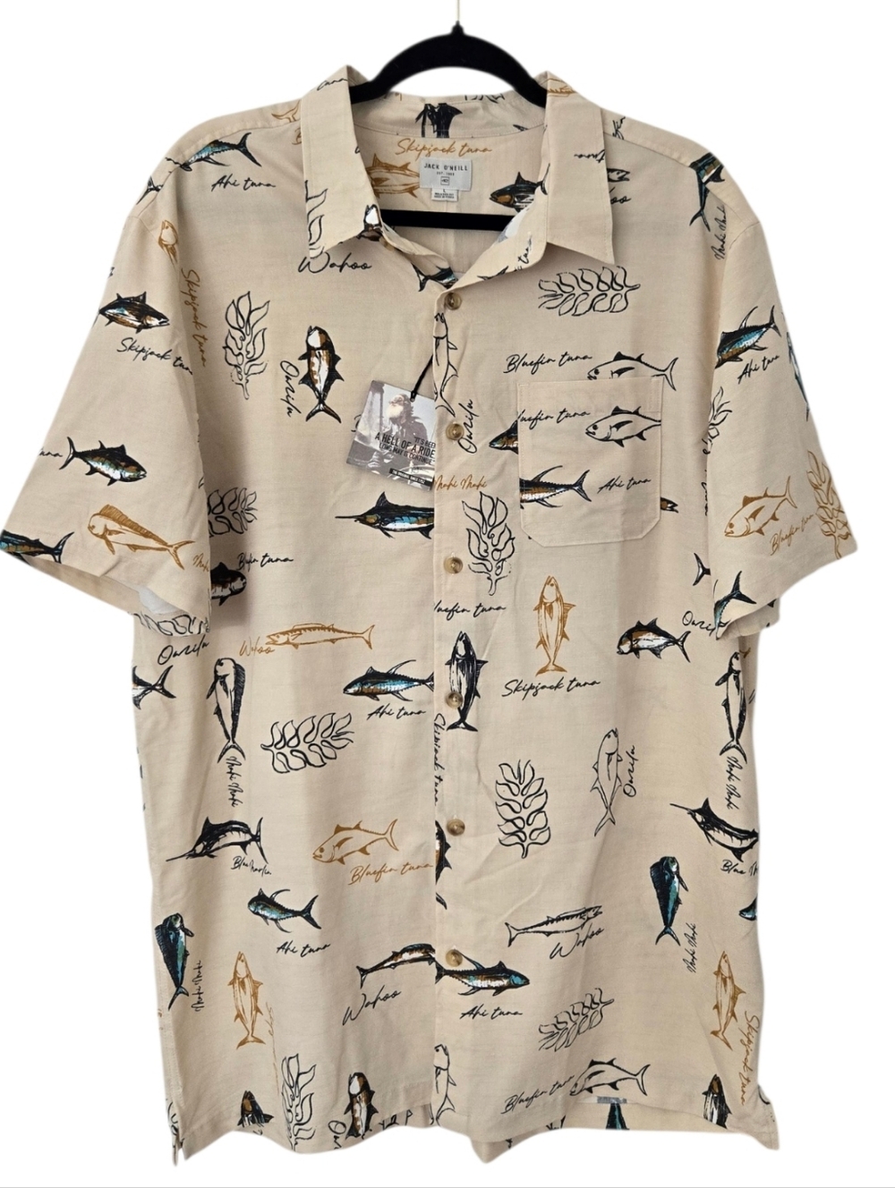 Fathers Day Gift Fishing shirt Fish Print Short Sleeve Shirt  Jack O'neil NEW